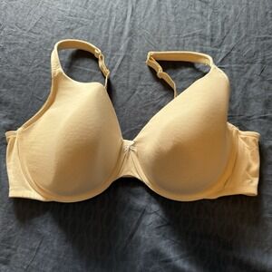 Cacique Lightly Lined T-Shirt Bra Underwire Ivory/Cream Floral Lace 46 DD